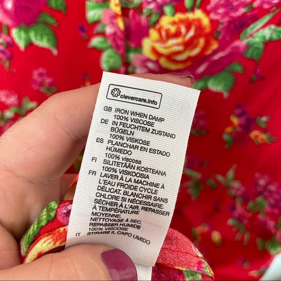 & OTHER STORIES Pleated Long Sleeve Shirt Dress Floral Red - Picture 9 of 9